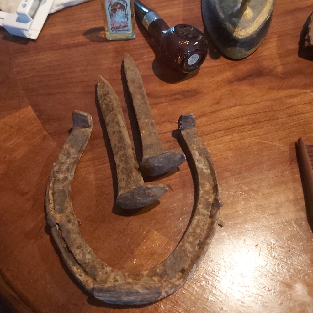 2/$40 VINTAGE HORSESHOE AND RAILROAD SPIKES